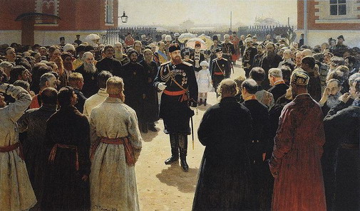 Прием волостных старшин Александром III во дворе Петровского дворца в Москве. Картина И. Репина